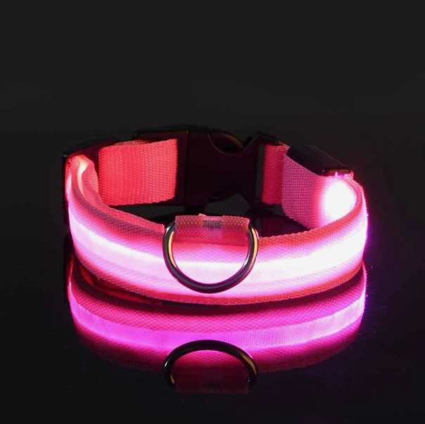 LED Adjustable Dog Collar Blinking Flashing Light Up Glow Pets Safety Waterproof