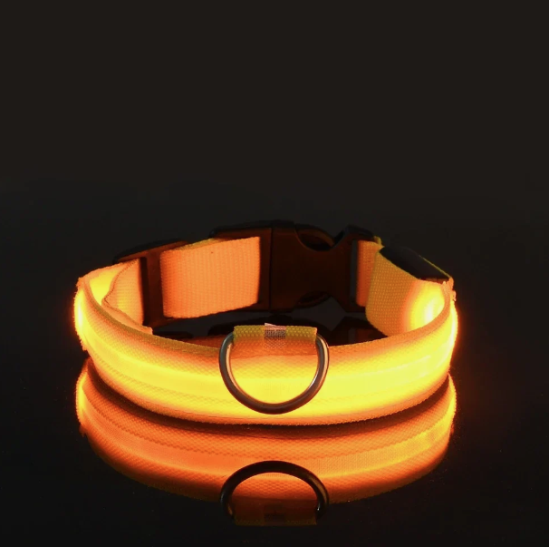LED Adjustable Dog Collar Blinking Flashing Light Up Glow Pets Safety Waterproof