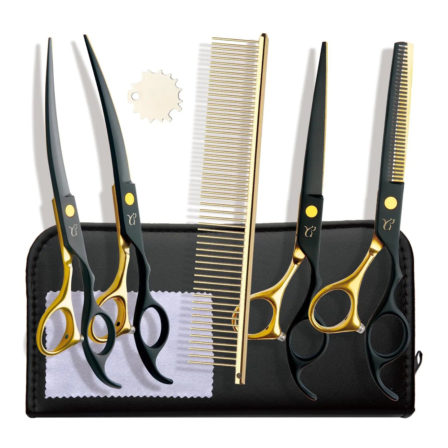 CITYWISH Dog Grooming Scissors，Paint Coated Curved Thinning Scissors with Safety Round Tips Sharp and Durable 5 in 1 Dog Scissors for Grooming